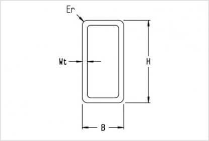 Dimensions of S355J2H Rectangular Hollow Section